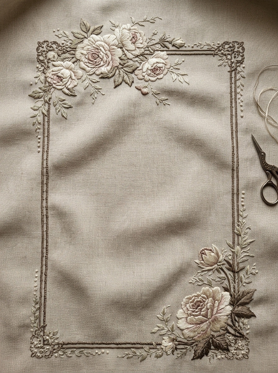Rectangular Linen Monogram Frame French from French Embroidery & La Broderie Blanche Book 8, a digital embroidery design reference for machine embroidery designs, embroidery patterns and frames and monogram spaces.