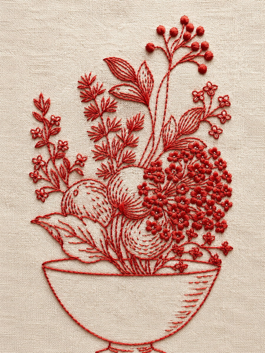Redwork Apron Pocket Motif 02 from Napkins, Table Runners & Kitchen Linens Book 2, a digital embroidery design reference for machine embroidery designs, embroidery patterns and border and edge embroidery.