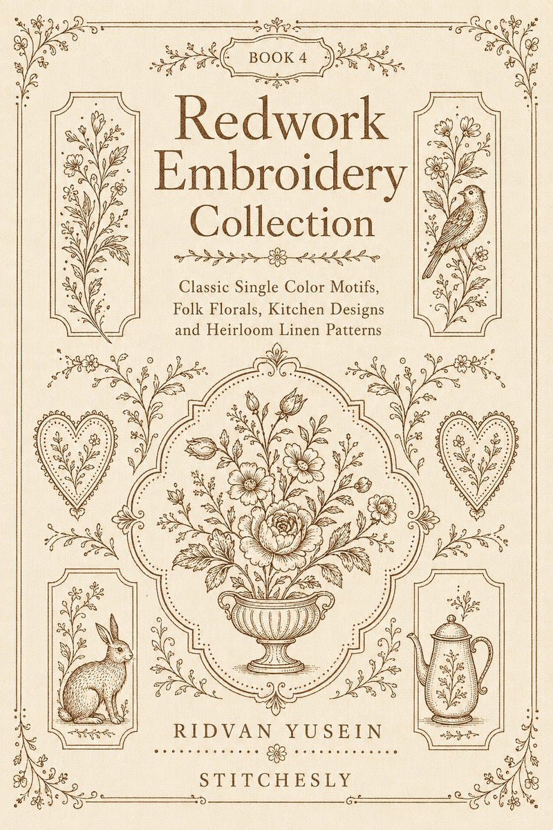 Redwork Embroidery Collection Edition Four digital PDF, flat book cover.