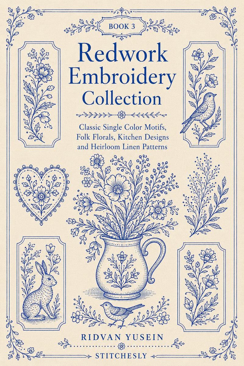 Redwork Embroidery Collection Edition Three digital PDF, flat book cover.