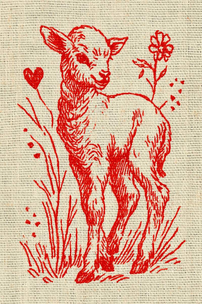 Original redwork design plate showing lamb heart and meadow flower, from Redwork Embroidery Collection Edition Three.