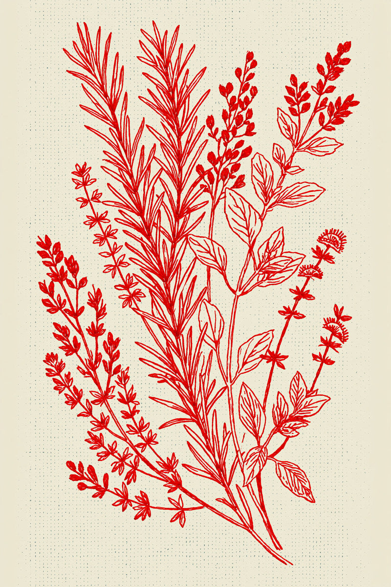 Redwork Herb Sprig Design 02 from Napkins, Table Runners & Kitchen Linens Book 1, a digital embroidery design reference for machine embroidery designs, embroidery patterns and border and edge embroidery.
