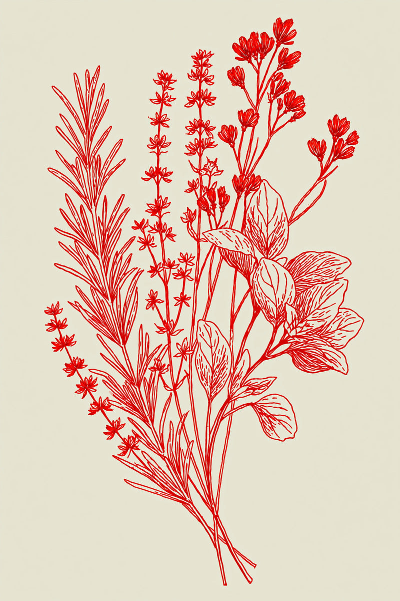Redwork Herb Sprig Design 02 from Napkins, Table Runners & Kitchen Linens Book 4, a digital embroidery design reference for machine embroidery designs, embroidery patterns and border and edge embroidery.