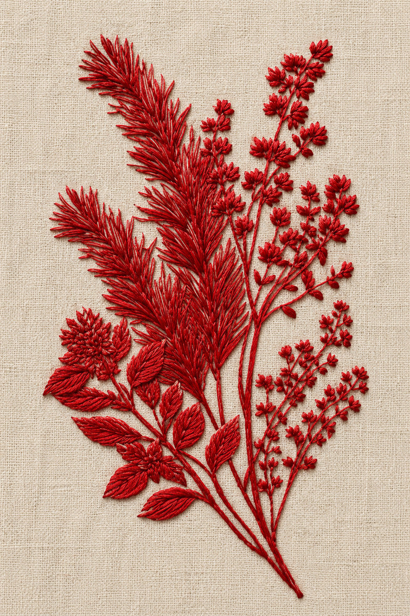 Redwork Herb Sprig Design from Napkins, Table Runners & Kitchen Linens Book 3, a digital embroidery design reference for machine embroidery designs, embroidery patterns and border and edge embroidery.