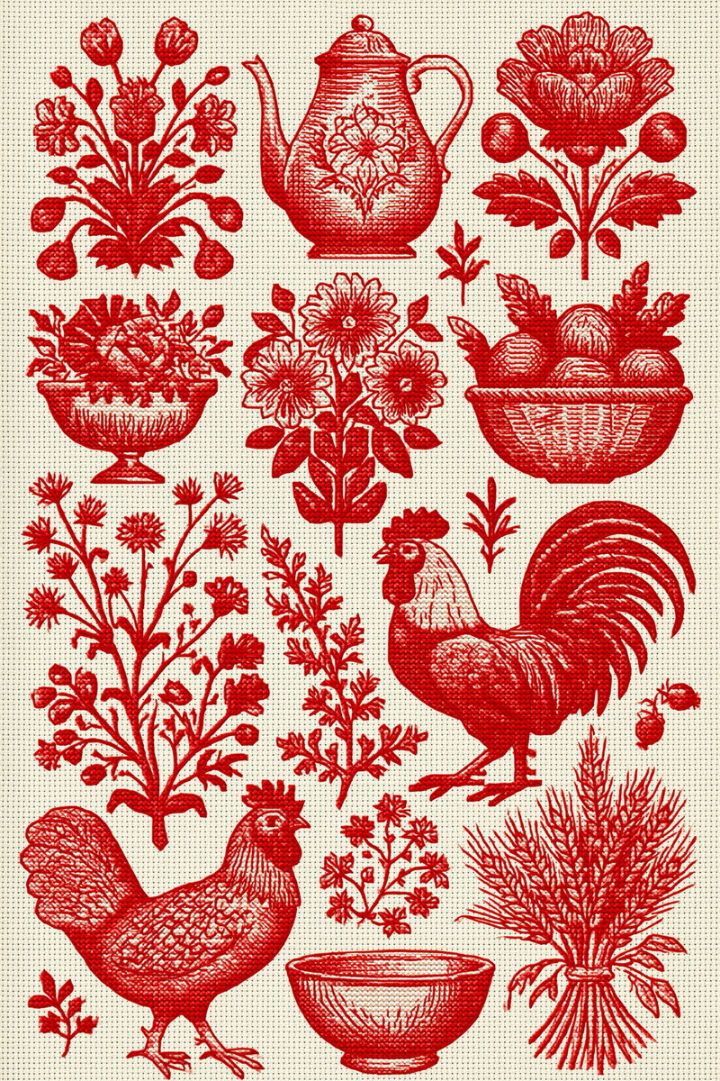 Vintage Cross Stitch & Redwork Library Book 18 Product Book 1 digital PDF embroidery design book - sample plate / motif preview 5