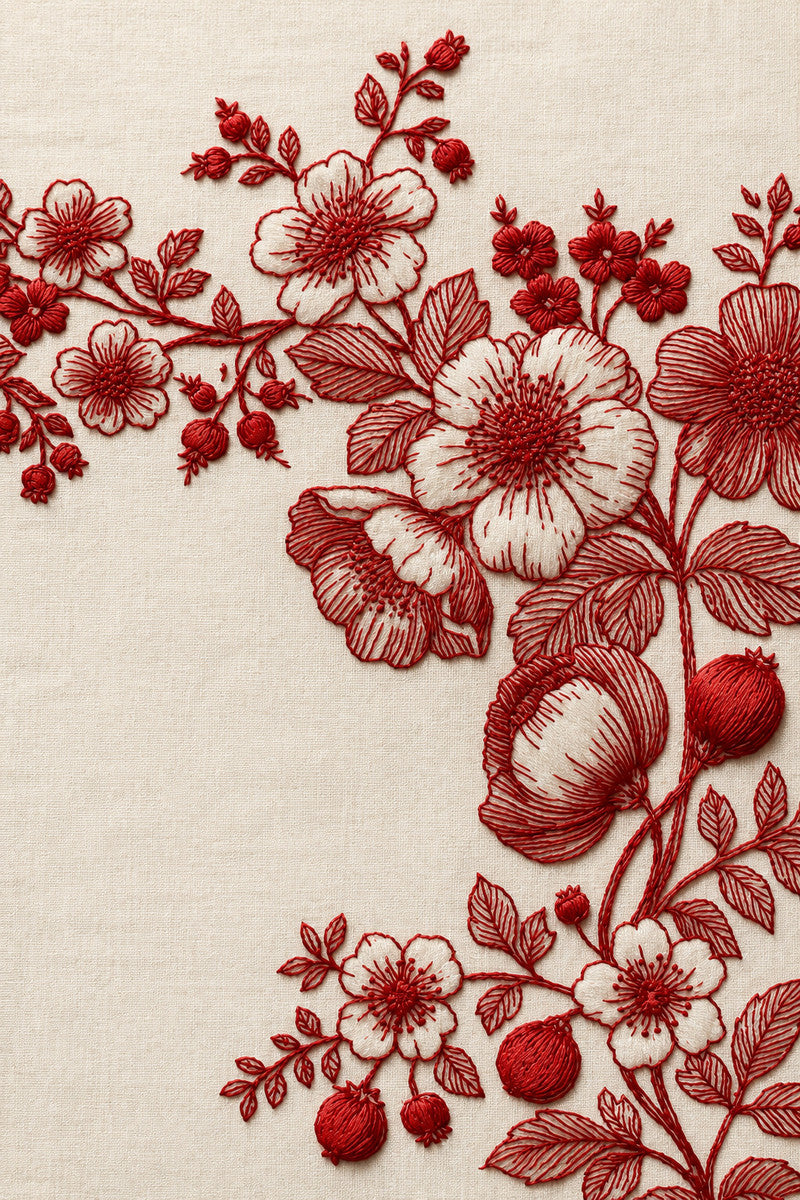 Redwork Kitchen Table Border 02 from Napkins, Table Runners & Kitchen Linens Book 1, a digital embroidery design reference for machine embroidery designs, embroidery patterns and border and edge embroidery.