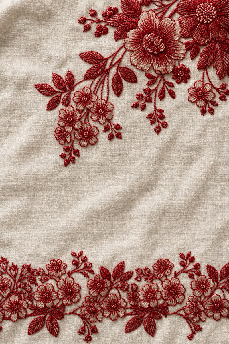 Redwork Kitchen Table Border 02 from Napkins, Table Runners & Kitchen Linens Book 3, a digital embroidery design reference for machine embroidery designs, embroidery patterns and border and edge embroidery.