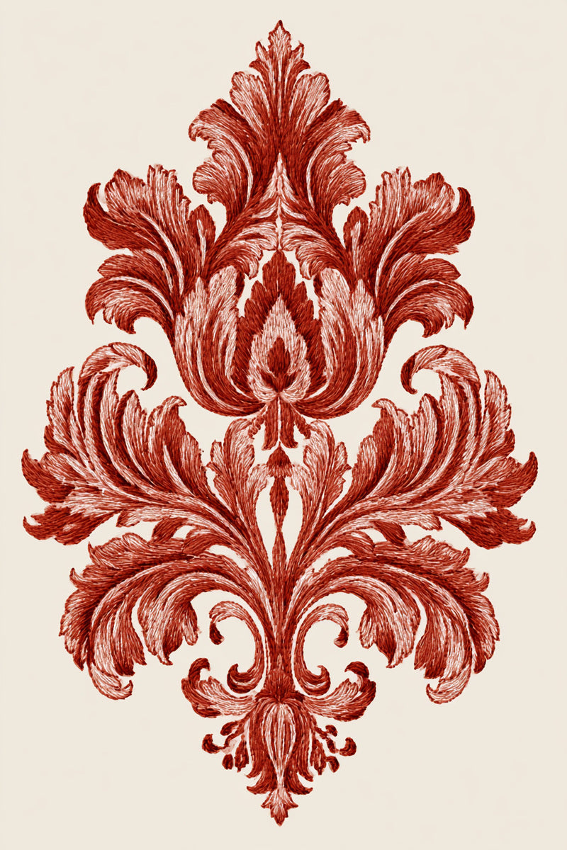 Regal Damask Center Motif from Baroque Scrollwork & Luxury Ornament Book 3, a digital embroidery design reference for machine embroidery designs, embroidery patterns and embroidery design reference.