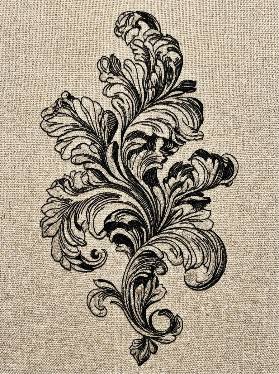 Regal Vertical Panel from Baroque Scrollwork & Luxury Ornament Book 4, a digital embroidery design reference for machine embroidery designs, embroidery patterns and embroidery design reference.