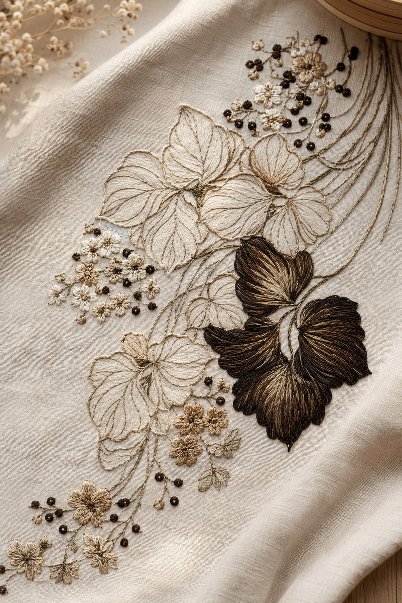 Rich Botanical Textile Corner 1 from Botanical Embroidery Designs Book 2, a digital embroidery design reference for machine embroidery designs, embroidery patterns and corner embroidery.