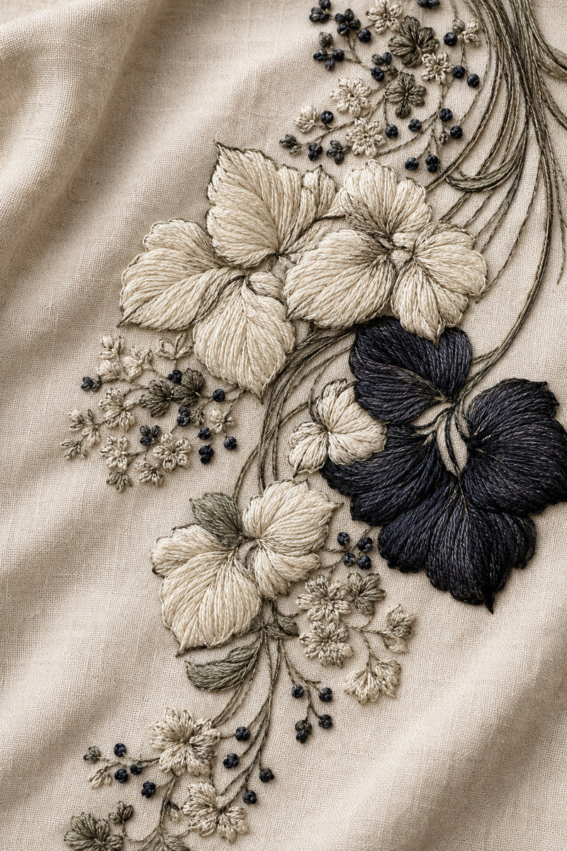 Rich Botanical Textile Corner 2 from Botanical Embroidery Designs Book 2, a digital embroidery design reference for machine embroidery designs, embroidery patterns and corner embroidery.