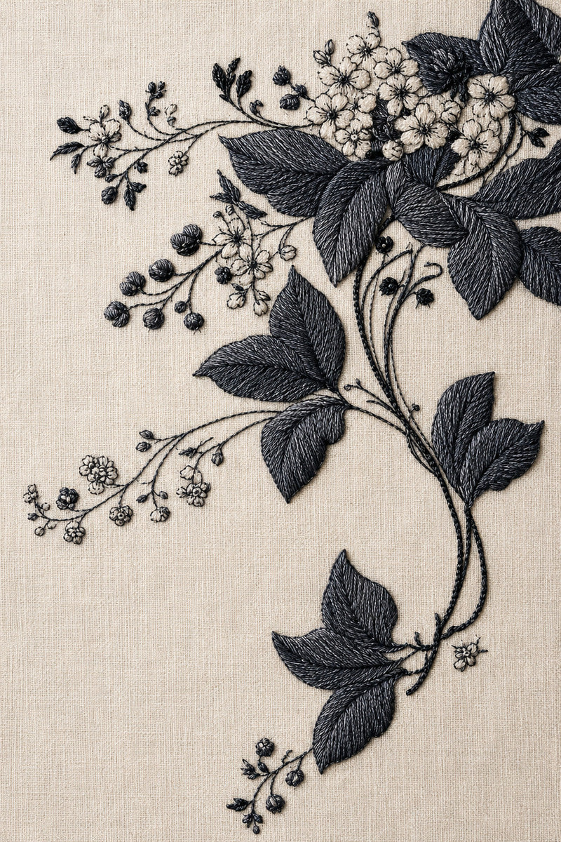 Rich Botanical Textile Corner from Botanical Embroidery Designs Book 4, a digital embroidery design reference for machine embroidery designs, embroidery patterns and corner embroidery.