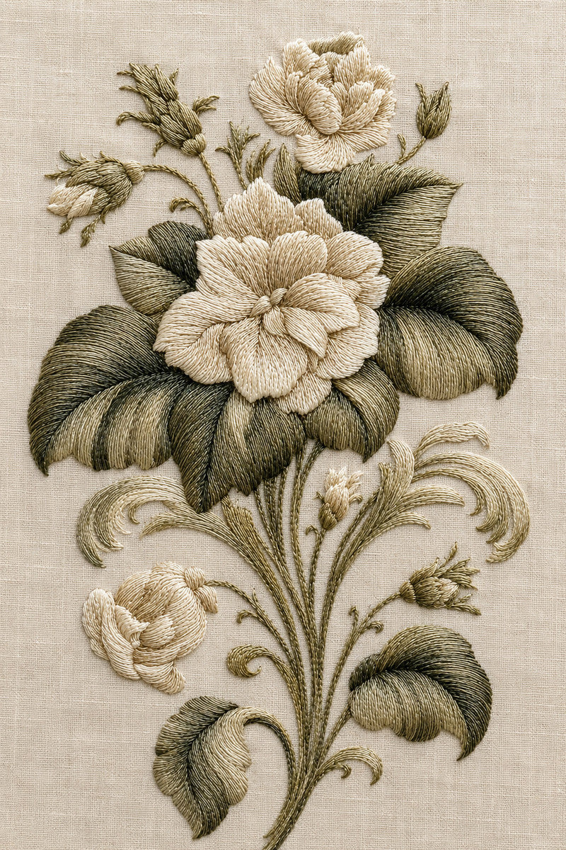 Rich Decorative Botanical Centerpiece 1 from Botanical Embroidery Designs Book 3, a digital embroidery design reference for machine embroidery designs, embroidery patterns and botanical and floral embroidery.