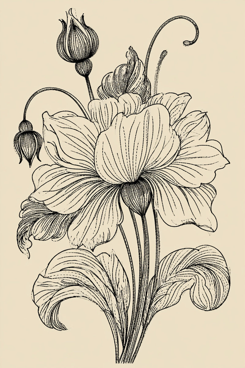 Rich Decorative Botanical Centerpiece from Botanical Embroidery Designs Book 2, a digital embroidery design reference for machine embroidery designs, embroidery patterns and botanical and floral embroidery.