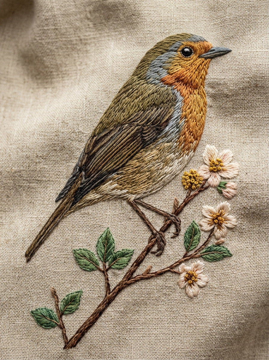 Robin Garden Bird Motif Birds from Birds Embroidery Book 1, a digital embroidery design reference for machine embroidery designs, embroidery patterns and botanical and floral embroidery.