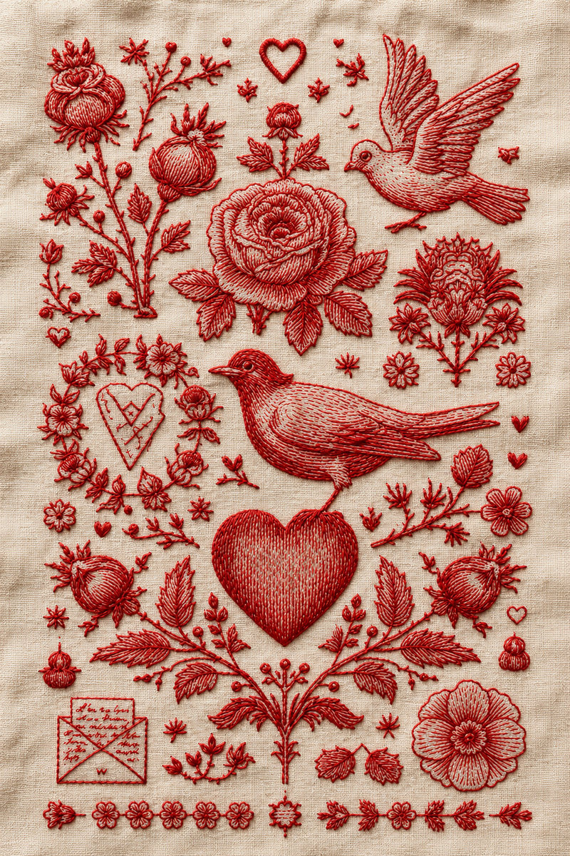 Romantic And Valentine Modular Kit 1 from Modular & Combine Friendly Embroidery Systems Book 1, a digital embroidery design reference for machine embroidery designs, embroidery patterns and seasonal embroidery motifs.