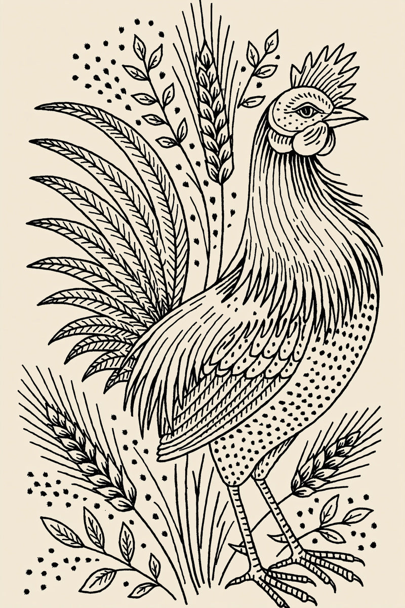 Rooster And Wheat Motif Kitchen from Kitchen Towels & Aprons Embroidery Book 3, a digital embroidery design reference for machine embroidery designs, embroidery patterns and linen and home textile projects.