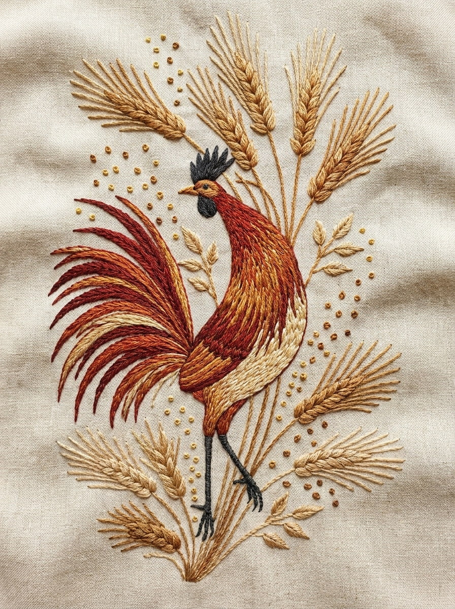 Rooster And Wheat Motif Kitchen from Kitchen Towels & Aprons Embroidery Book 1, a digital embroidery design reference for machine embroidery designs, embroidery patterns and linen and home textile projects.