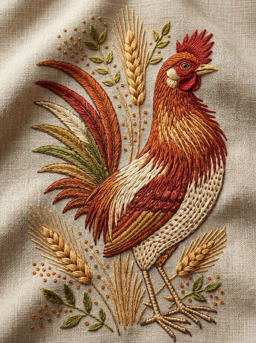 Rooster And Wheat Motif Kitchen from Kitchen Towels & Aprons Embroidery Book 3, a digital embroidery design reference for machine embroidery designs, embroidery patterns and linen and home textile projects.