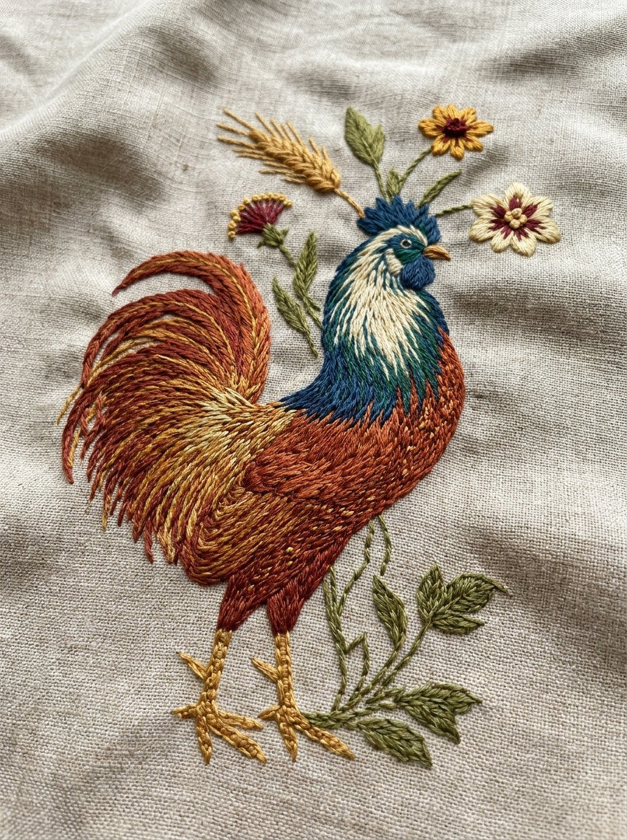 Rooster Apron Pocket Motif Kitchen from Kitchen Towels & Aprons Embroidery Book 2, a digital embroidery design reference for machine embroidery designs, embroidery patterns and garment placement ideas.