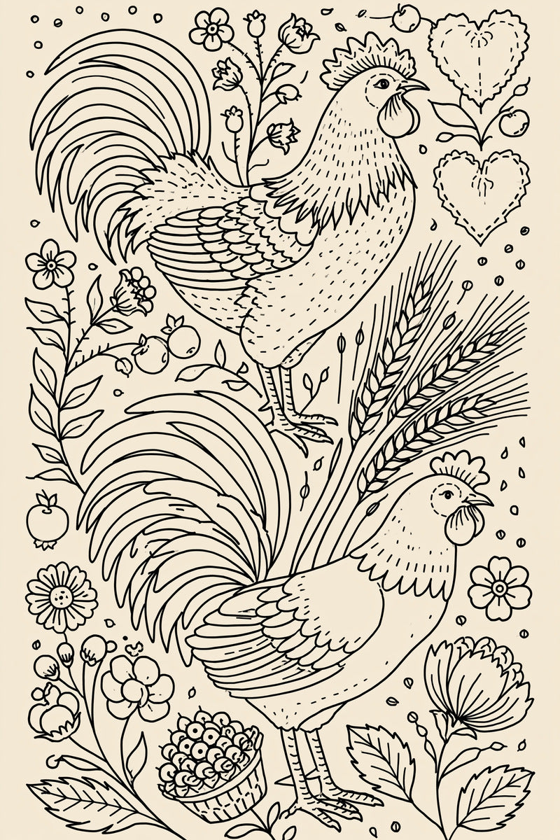 Rooster Farmhouse Kitchen Library Plate 02 from Kitchen Towels & Aprons Embroidery Book 2, a digital embroidery design reference for machine embroidery designs, embroidery patterns and linen and home textile projects.
