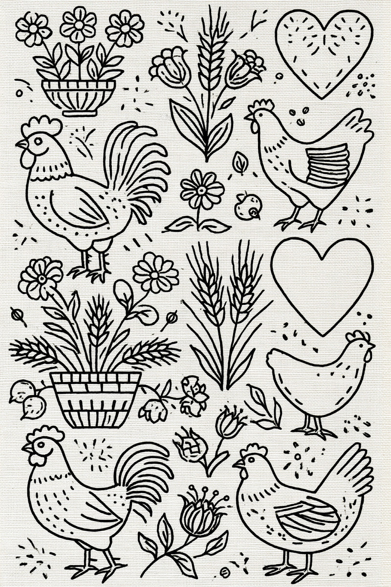 Rooster Farmhouse Kitchen Library Plate from Kitchen Towels & Aprons Embroidery Book 1, a digital embroidery design reference for machine embroidery designs, embroidery patterns and linen and home textile projects.