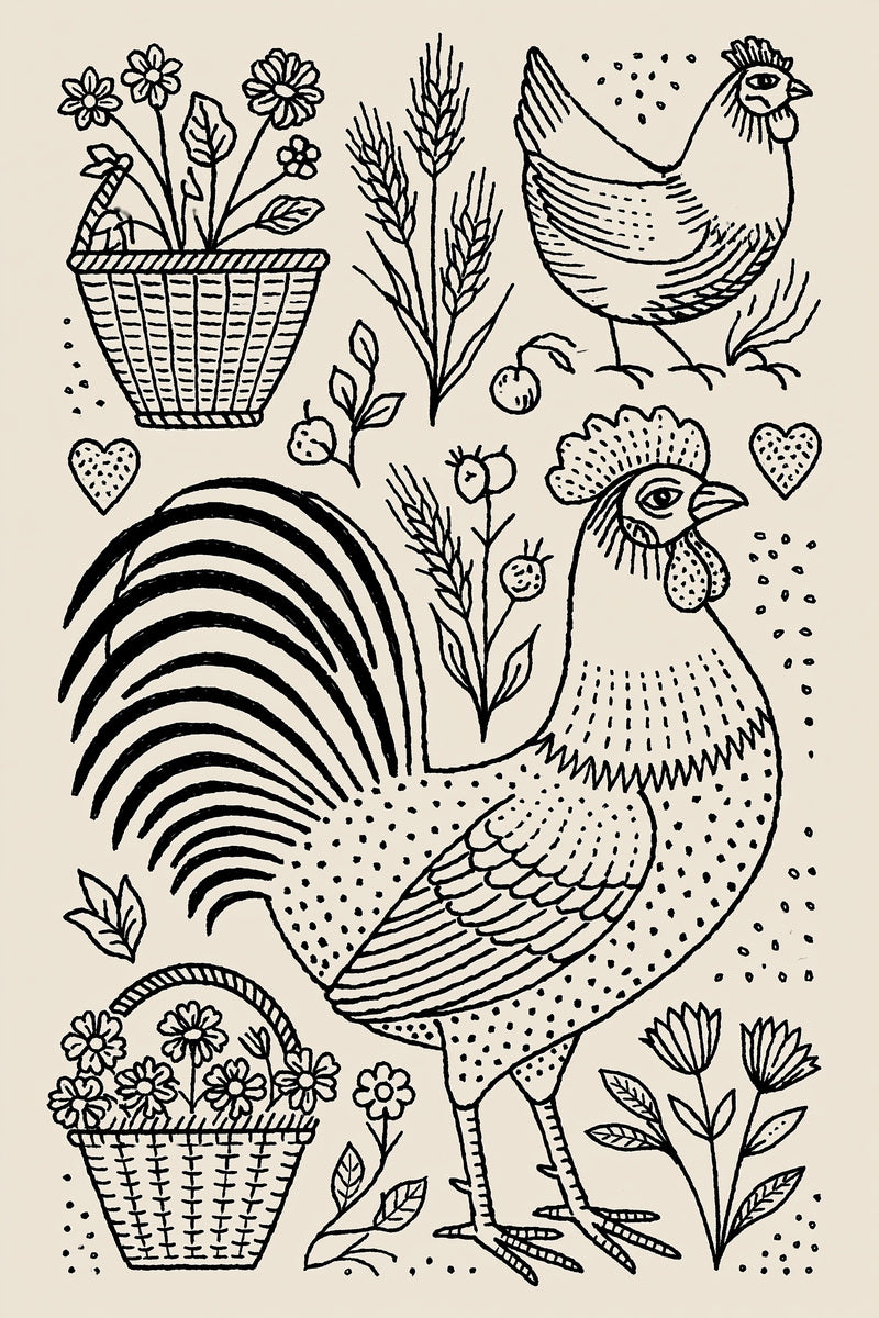Rooster Farmhouse Kitchen Library Plate from Kitchen Towels & Aprons Embroidery Book 3, a digital embroidery design reference for machine embroidery designs, embroidery patterns and linen and home textile projects.