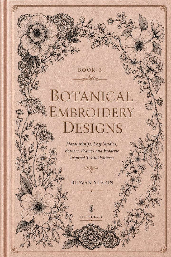 Front cover of the Botanical Embroidery Designs digital PDF reference book.