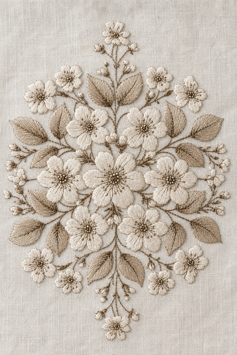 Round Botanical Medallion 1 from Botanical Embroidery Designs Book 3, a digital embroidery design reference for machine embroidery designs, embroidery patterns and botanical and floral embroidery.