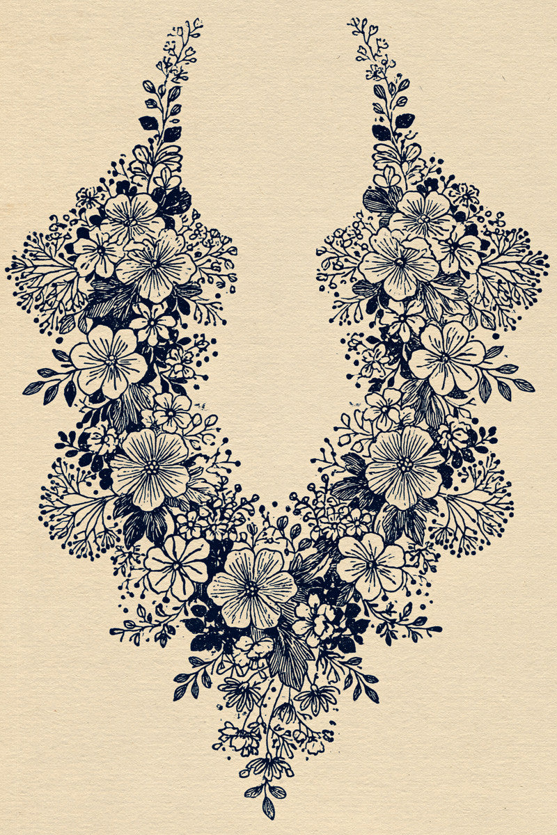 Rounded Blouse Neckline Motif Neckline from Necklines & Collars Embroidery Book 3, a digital embroidery design reference for machine embroidery designs, embroidery patterns and garment placement ideas.