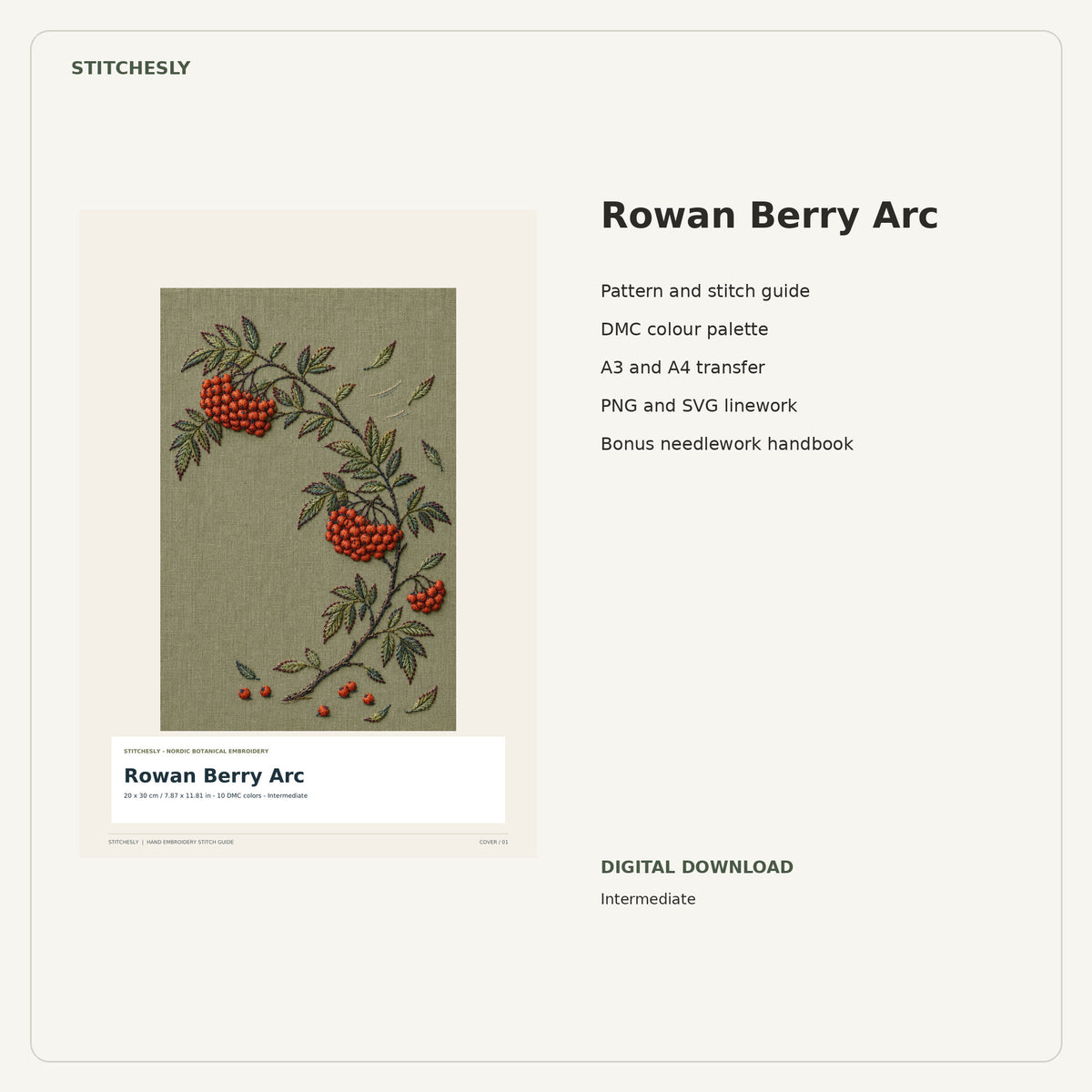 Rowan Berry Arc PDF stitch guide cover, pattern files and bonus needlework handbook.