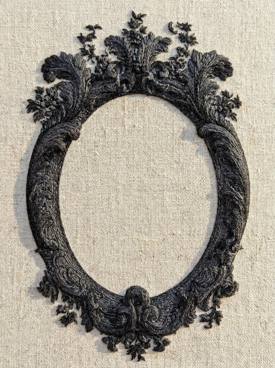 Royal Oval Frame from Baroque Scrollwork & Luxury Ornament Book 4, a digital embroidery design reference for machine embroidery designs, embroidery patterns and frames and monogram spaces.