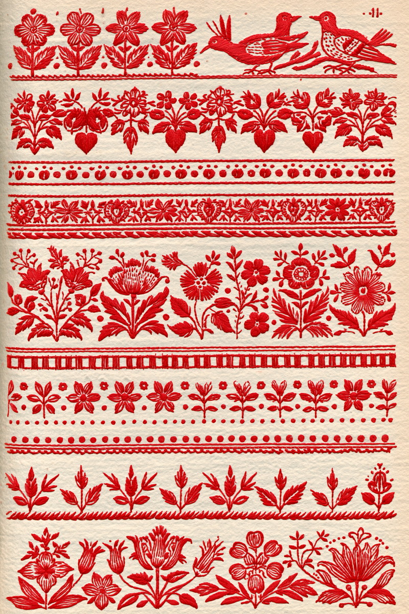 Rustic Borders Folk Frames And from Folk Redwork & Country Florals Book 2, a digital embroidery design reference for machine embroidery designs, embroidery patterns and border and edge embroidery.