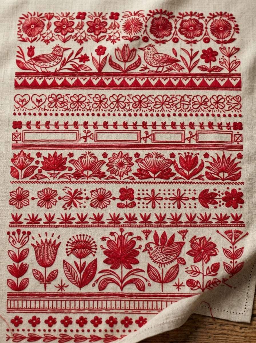 Rustic Borders Folk Frames And from Folk Redwork & Country Florals Book 1, a digital embroidery design reference for machine embroidery designs, embroidery patterns and border and edge embroidery.