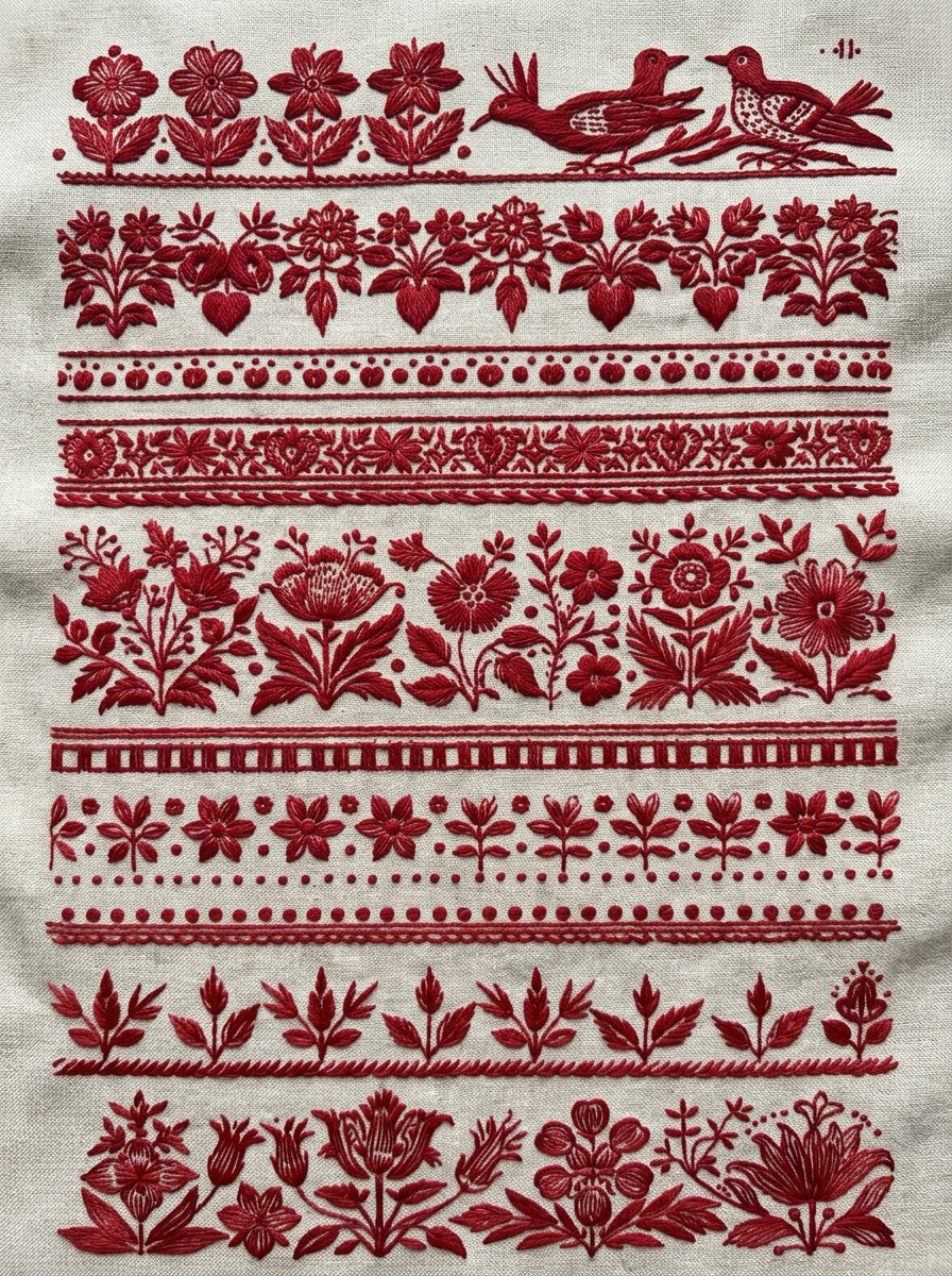 Rustic Borders Folk Frames And from Folk Redwork & Country Florals Book 2, a digital embroidery design reference for machine embroidery designs, embroidery patterns and border and edge embroidery.