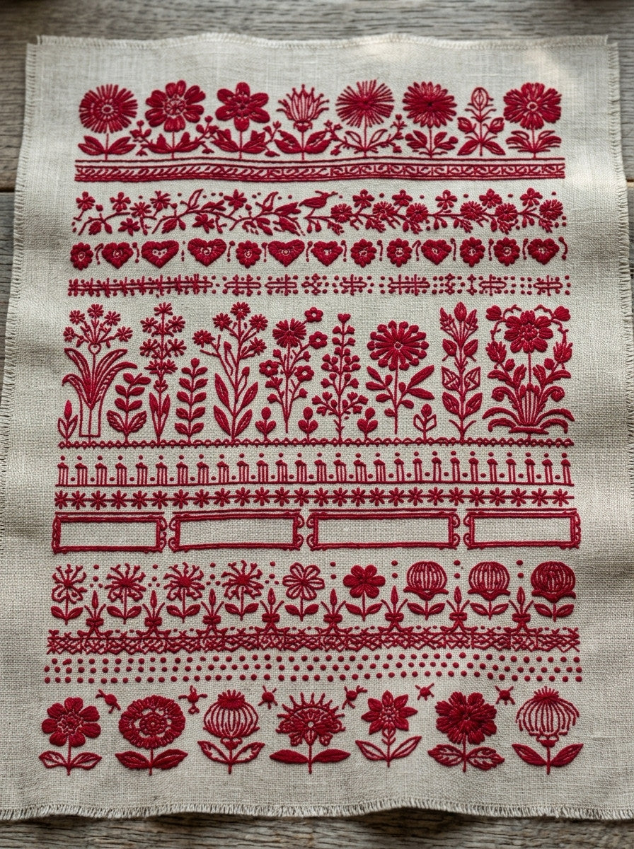 Rustic Borders Folk Frames And from Folk Redwork & Country Florals Book 3, a digital embroidery design reference for machine embroidery designs, embroidery patterns and border and edge embroidery.