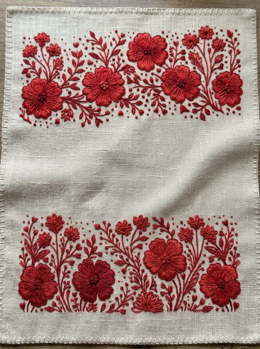 Rustic Redwork Floral Border Png from Folk Redwork & Country Florals Book 1, a digital embroidery design reference for machine embroidery designs, embroidery patterns and border and edge embroidery.