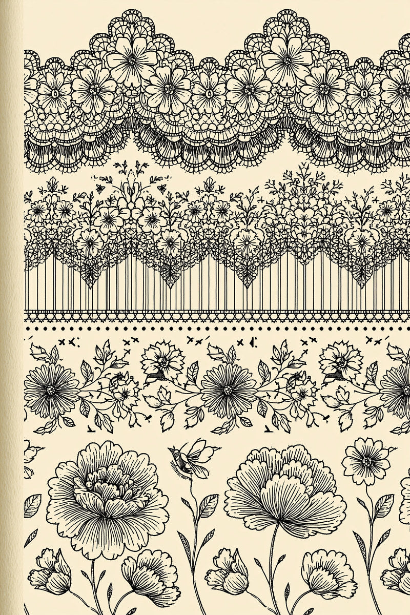 Scalloped Lace Inspired And Botanical from Classic Frames & Borders Book 6, a digital embroidery design reference for machine embroidery designs, embroidery patterns and border and edge embroidery.