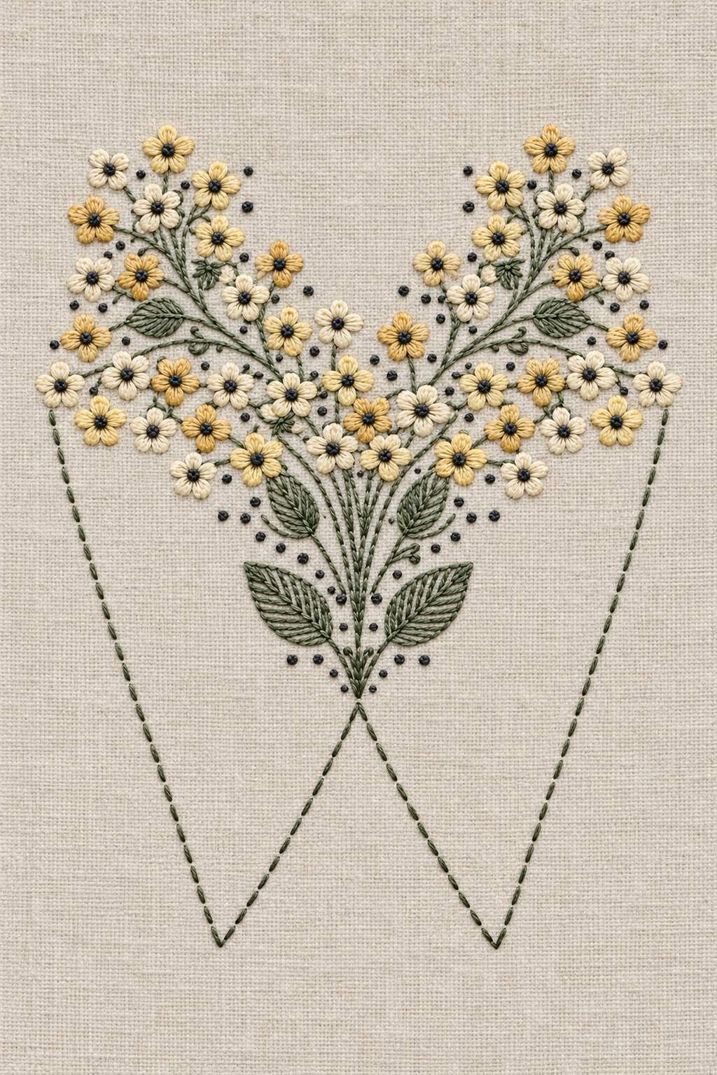 Tiny flower double point collar, rendered as fine cotton hand embroidery. Scandinavian, Sashiko and Northern Minimal Stitch, Book 3.