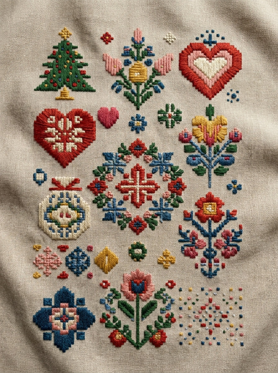Seasonal Decorative And Gift Colorwork from Modern Colorwork Embroidery Book 2, a digital embroidery design reference for machine embroidery designs, embroidery patterns and seasonal embroidery motifs.