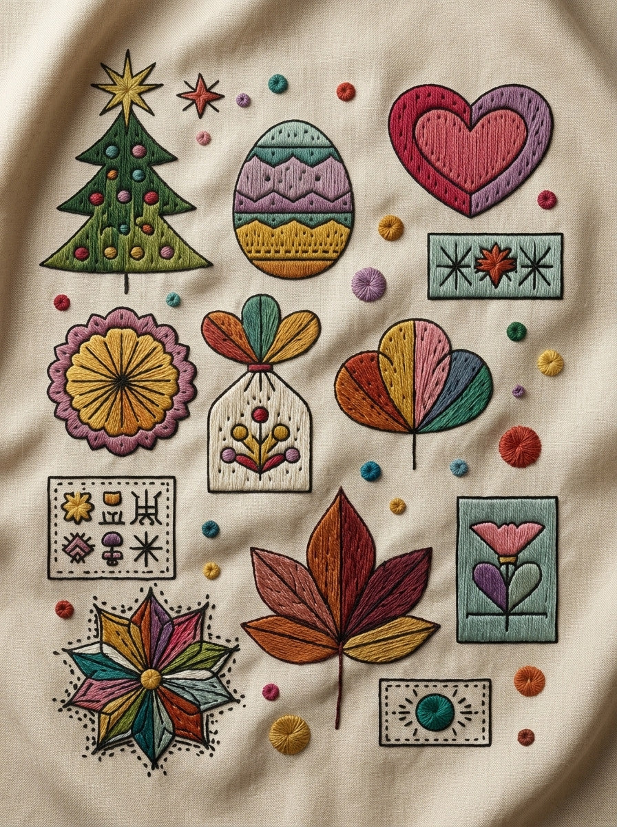 Seasonal Gift And Decorative Playful from Color Pop Patches & Playful Motifs Book 1, a digital embroidery design reference for machine embroidery designs, embroidery patterns and seasonal embroidery motifs.