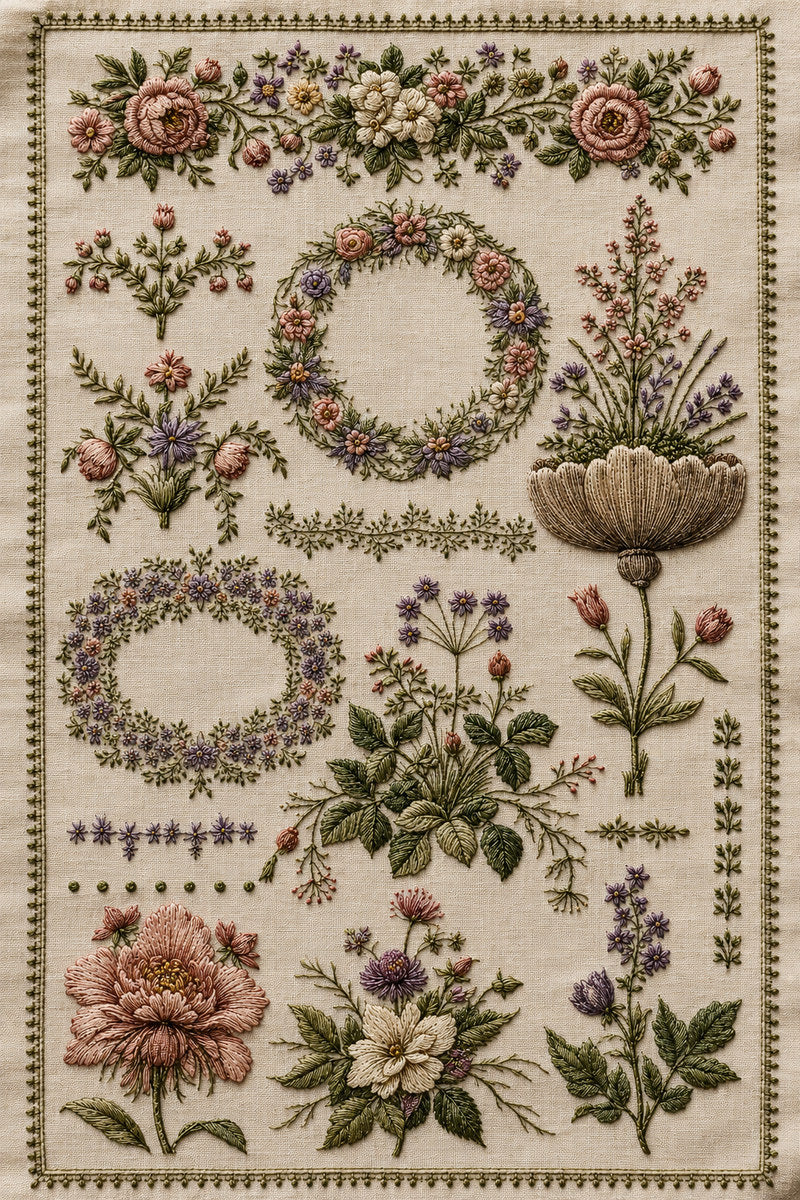 Seasonal Modular Library Plate Modular 1 from Modular & Combine Friendly Embroidery Systems - Book 2, a machine embroidery design reference.