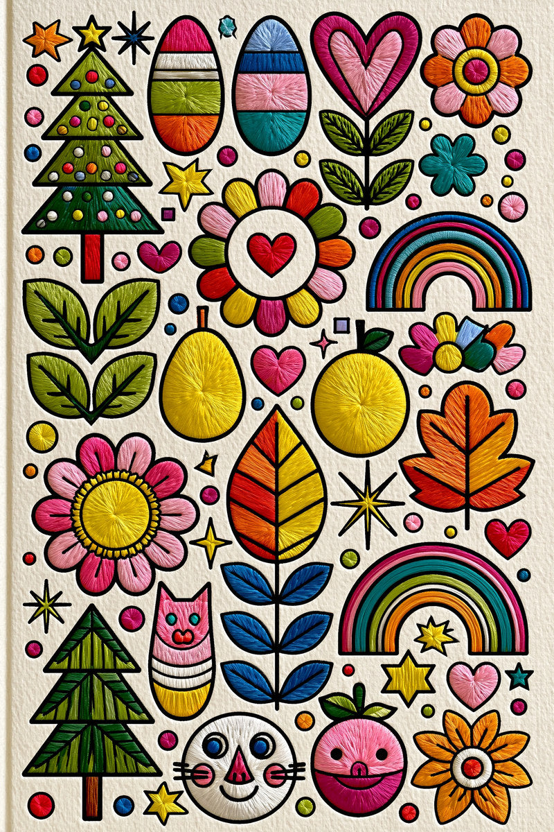 Seasonal Playful Patch Library Plate from Color Pop Patches & Playful Motifs Book 6, a digital embroidery design reference for machine embroidery designs, embroidery patterns and seasonal embroidery motifs.