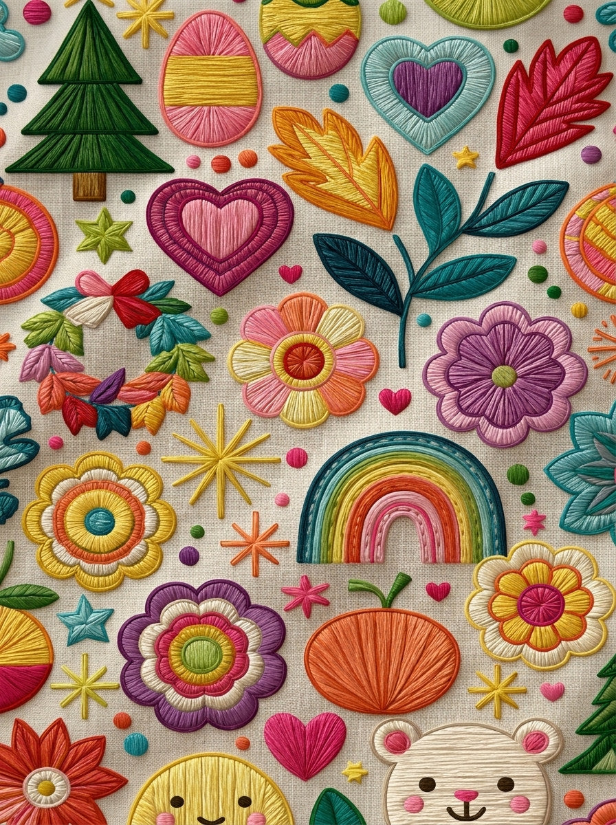 Seasonal Playful Patch Library Plate from Color Pop Patches & Playful Motifs Book 2, a digital embroidery design reference for machine embroidery designs, embroidery patterns and seasonal embroidery motifs.