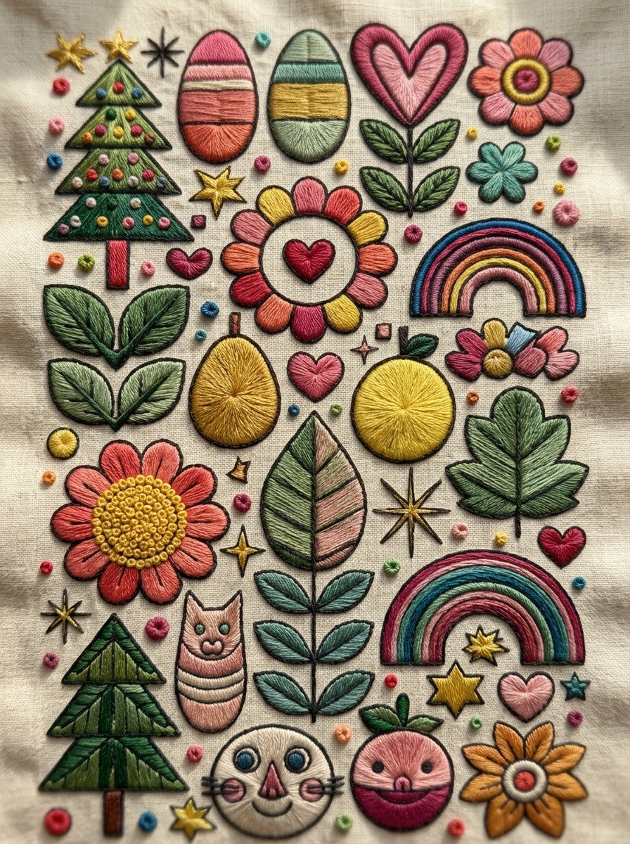 Seasonal Playful Patch Library Plate from Color Pop Patches & Playful Motifs Book 6, a digital embroidery design reference for machine embroidery designs, embroidery patterns and seasonal embroidery motifs.
