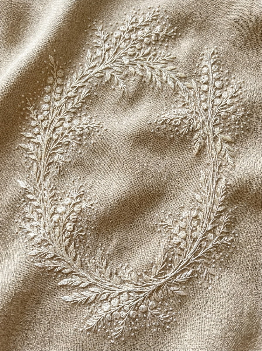 Simple French Monogram Frame French from French Embroidery & La Broderie Blanche Book 1, a digital embroidery design reference for machine embroidery designs, embroidery patterns and frames and monogram spaces.