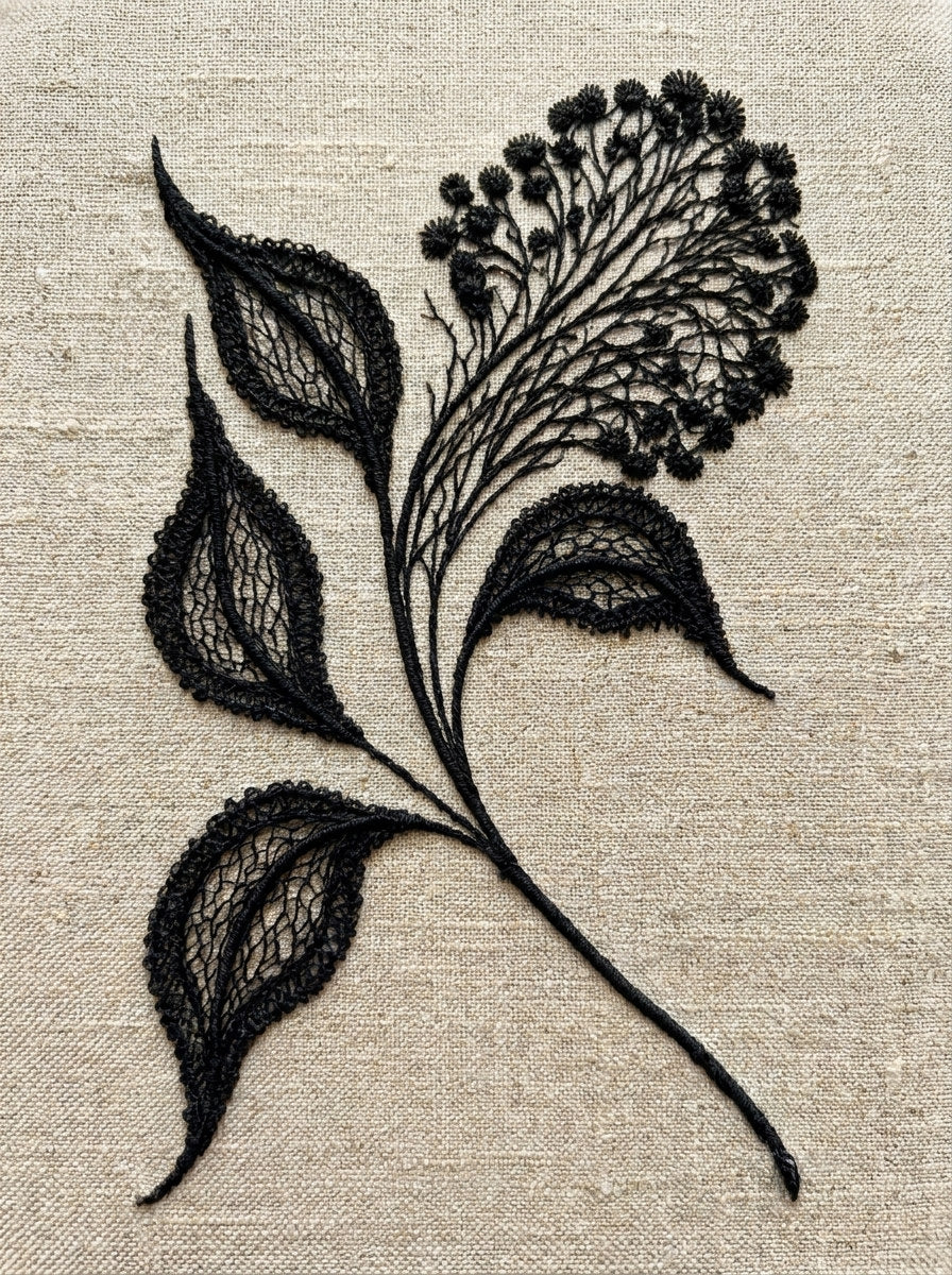 Simple Lace Sprig Motif 02 from Lace Embroidery & Broderie Designs Book 4, a digital embroidery design reference for machine embroidery designs, embroidery patterns and lace and broderie details.