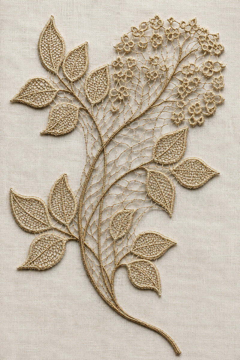 Simple Lace Sprig Motif 1 from Lace Embroidery & Broderie Designs Book 3, a digital embroidery design reference for machine embroidery designs, embroidery patterns and lace and broderie details.