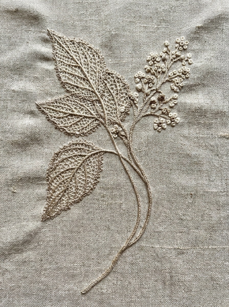 Simple Lace Sprig Motif from Lace Embroidery & Broderie Designs Book 2, a digital embroidery design reference for machine embroidery designs, embroidery patterns and lace and broderie details.