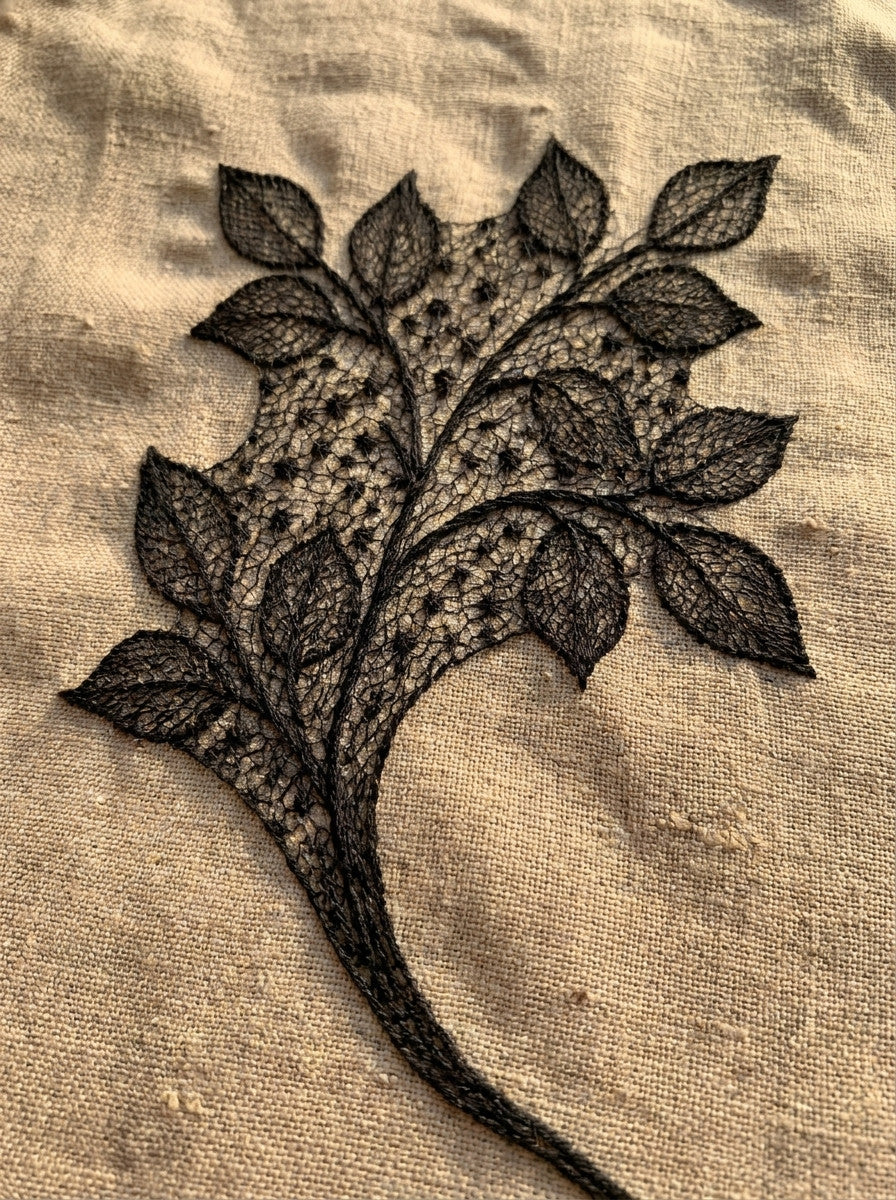 Simple Lace Sprig Motif from Lace Embroidery & Broderie Designs Book 4, a digital embroidery design reference for machine embroidery designs, embroidery patterns and lace and broderie details.